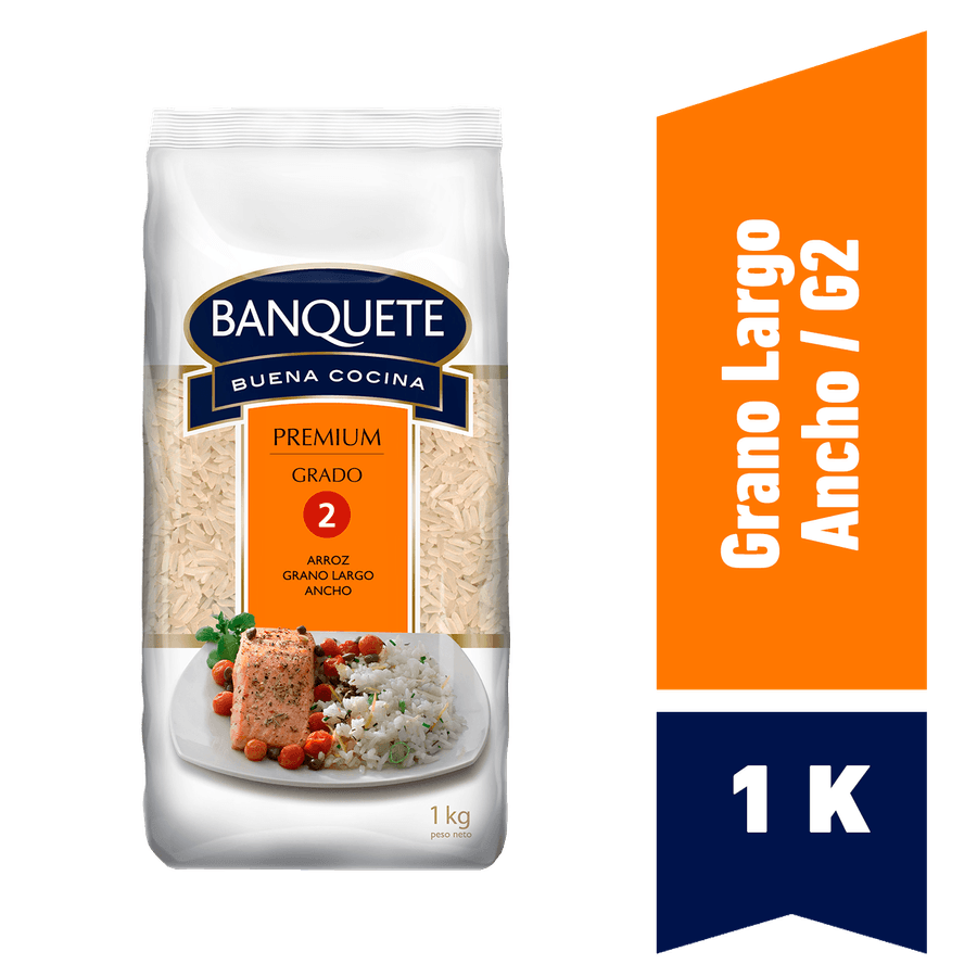 ARROZ GRADO 2 BANQUETE PREMIUM GRANO LARGO Y ANCHO 1 KG