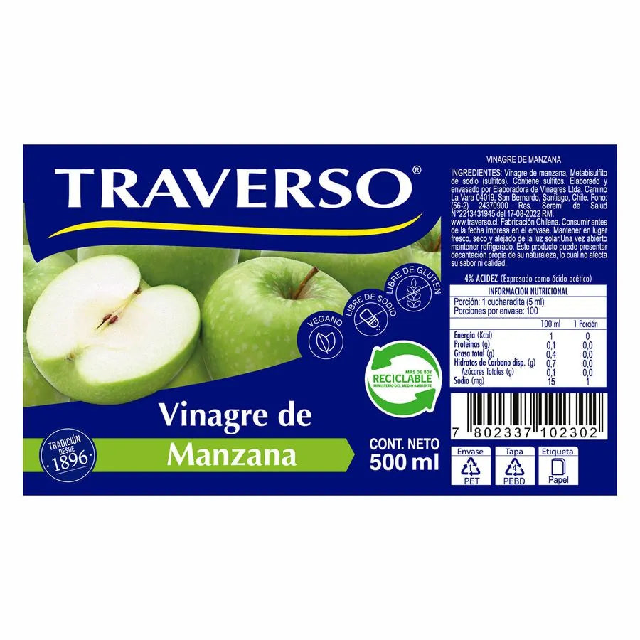 VINAGRE DE MANZANA TRAVERSO 500ML